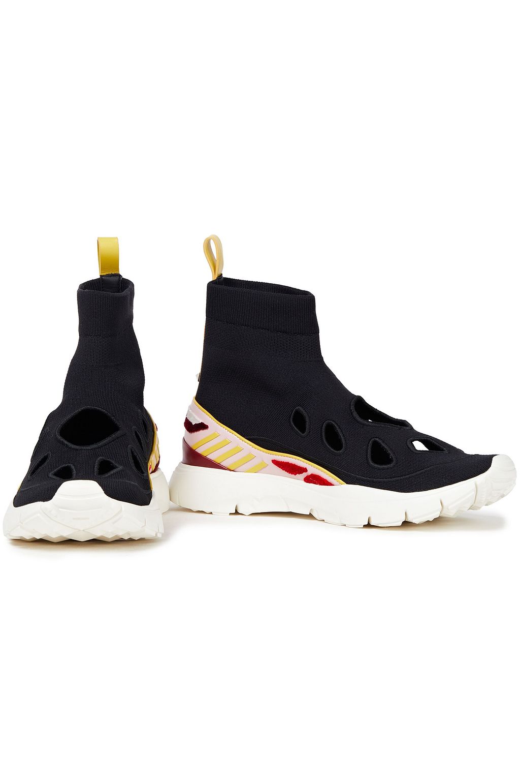 VALENTINO GARAVANI High-Top-Sneakers aus Stretch-Strick mit Lederbesatz und Cut-outs
