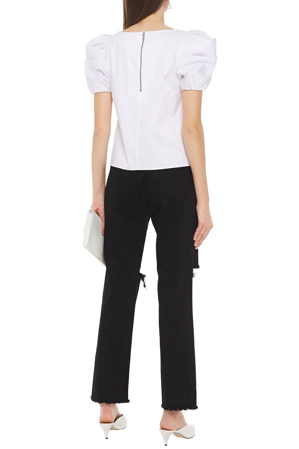 ALICE + OLIVIA Distressed high-rise straight-leg jeans