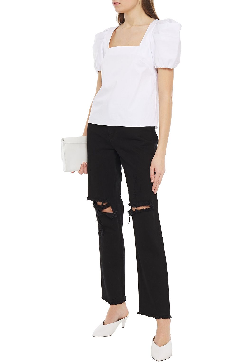 ALICE + OLIVIA Distressed high-rise straight-leg jeans