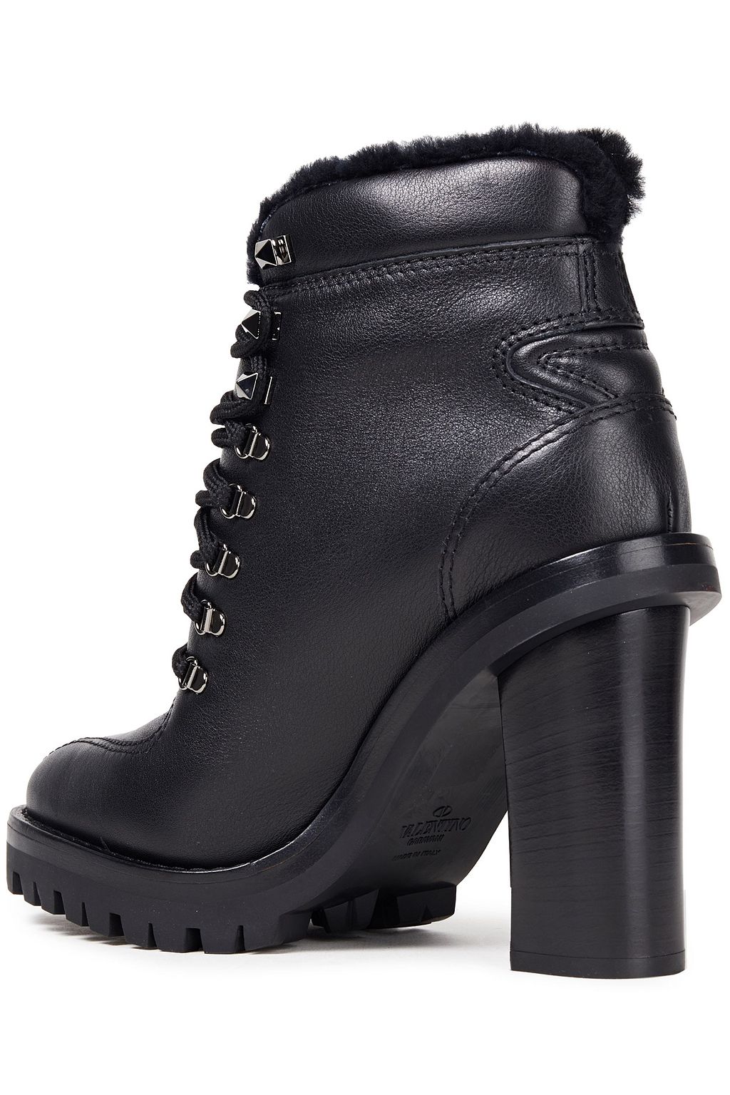 VALENTINO GARAVANI Shearling-lined lace-up leather ankle boots