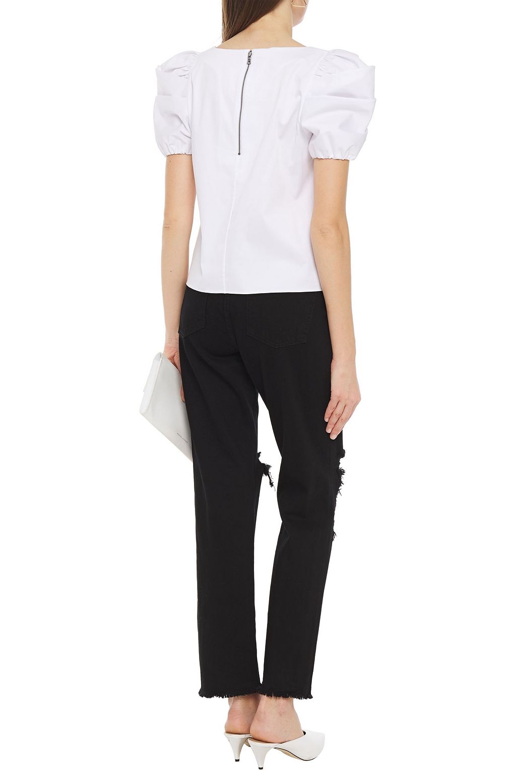 ALICE + OLIVIA Gathered cotton-blend poplin blouse