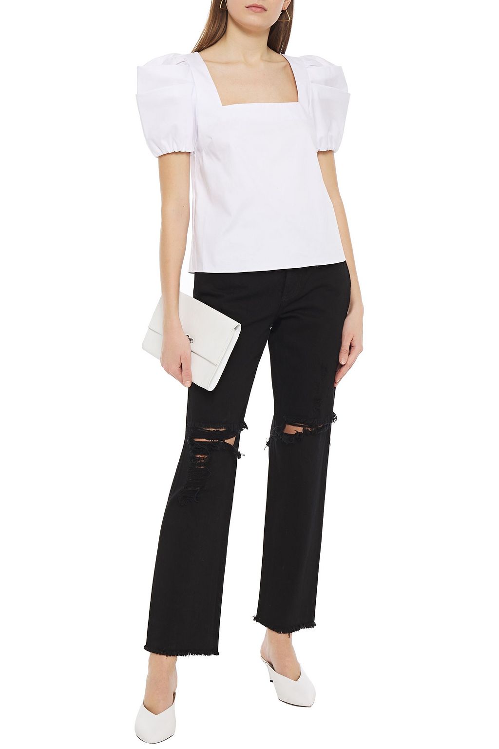 ALICE + OLIVIA Gathered cotton-blend poplin blouse