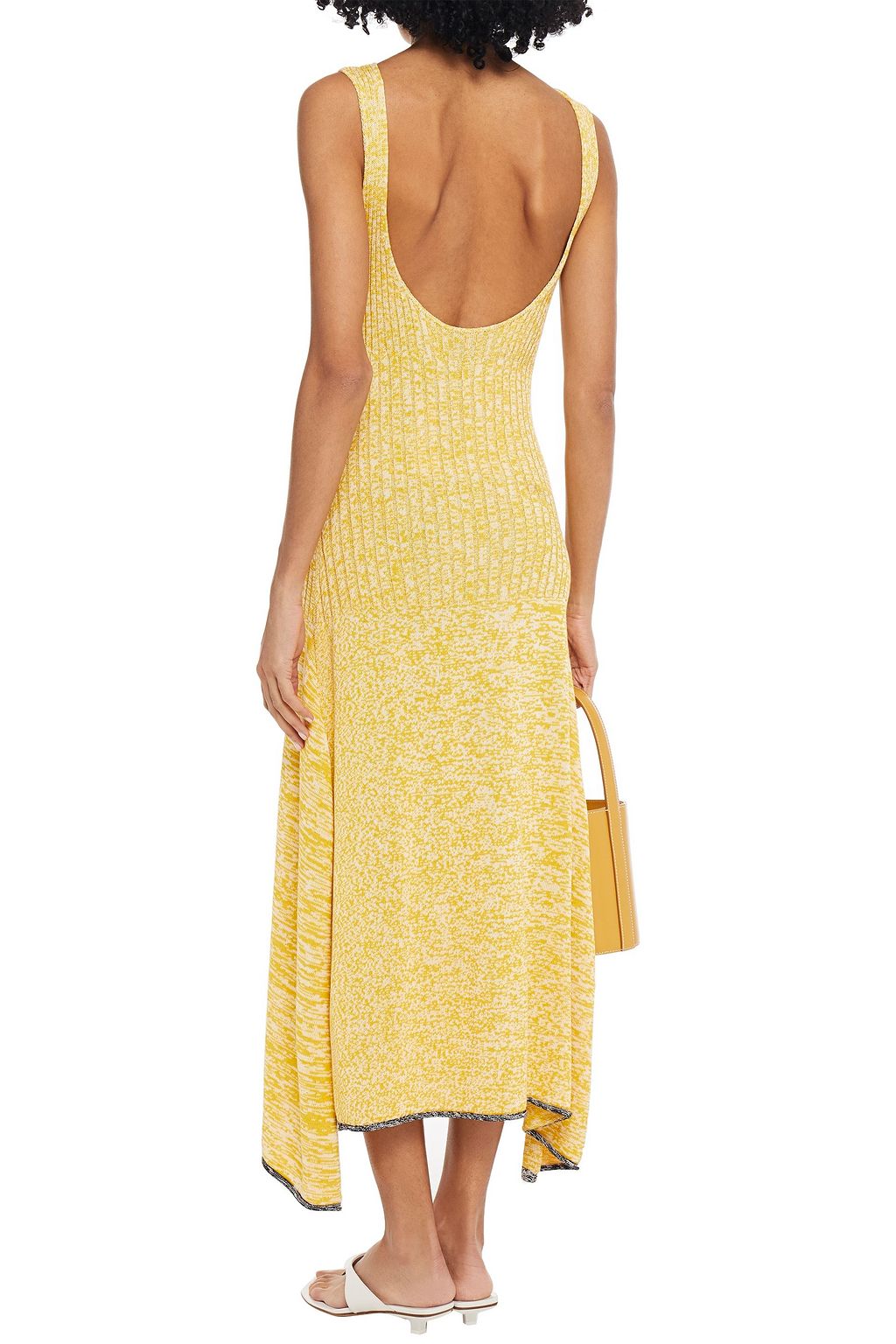 JOSEPH Open-back mélange ribbed-knit midi dress