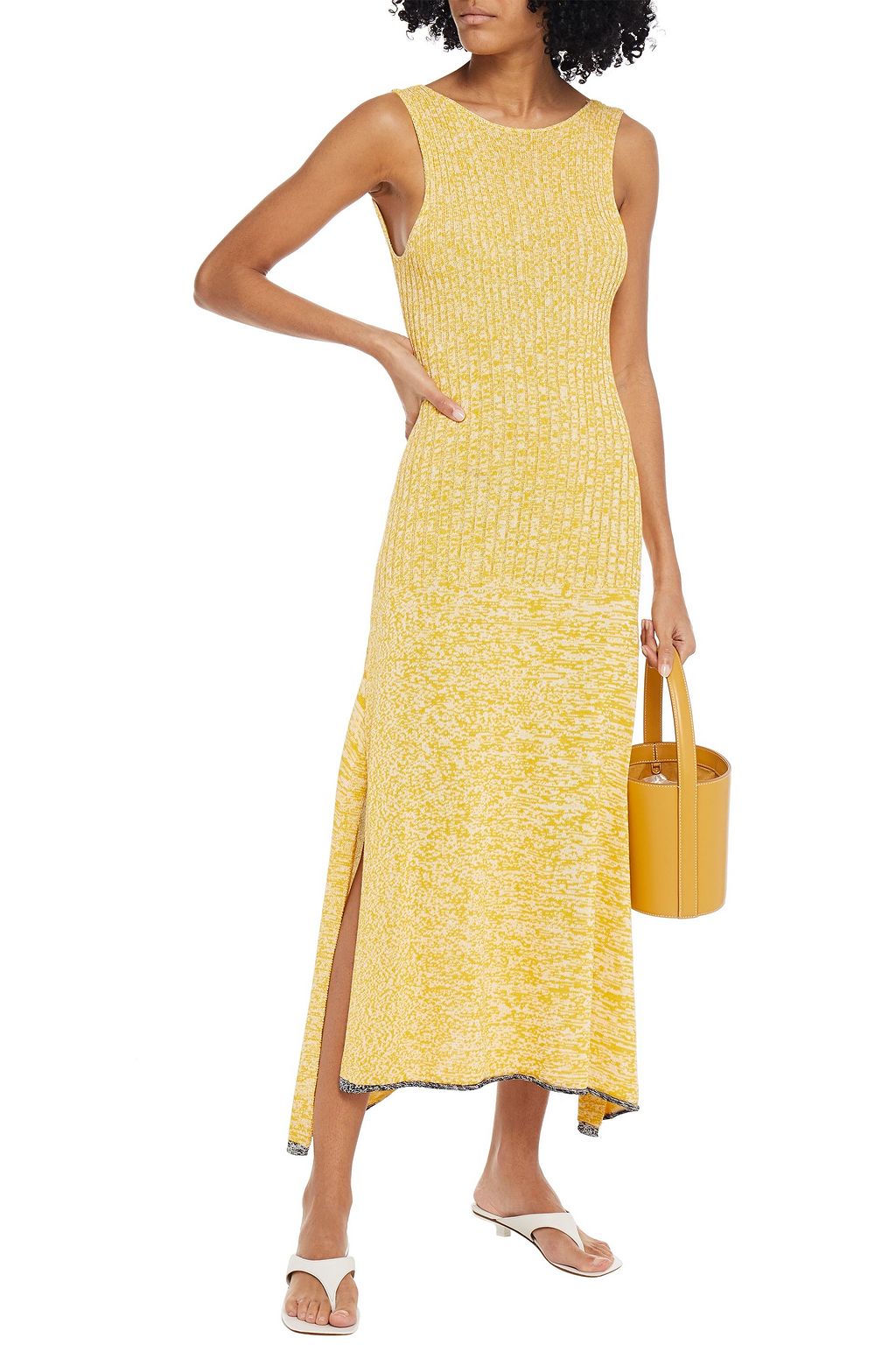 JOSEPH Open-back mélange ribbed-knit midi dress