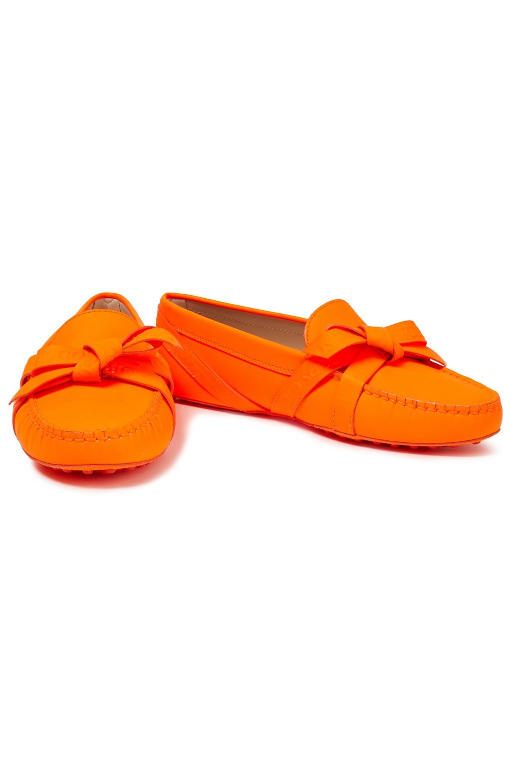 TOD'S Knotted neon leather loafers