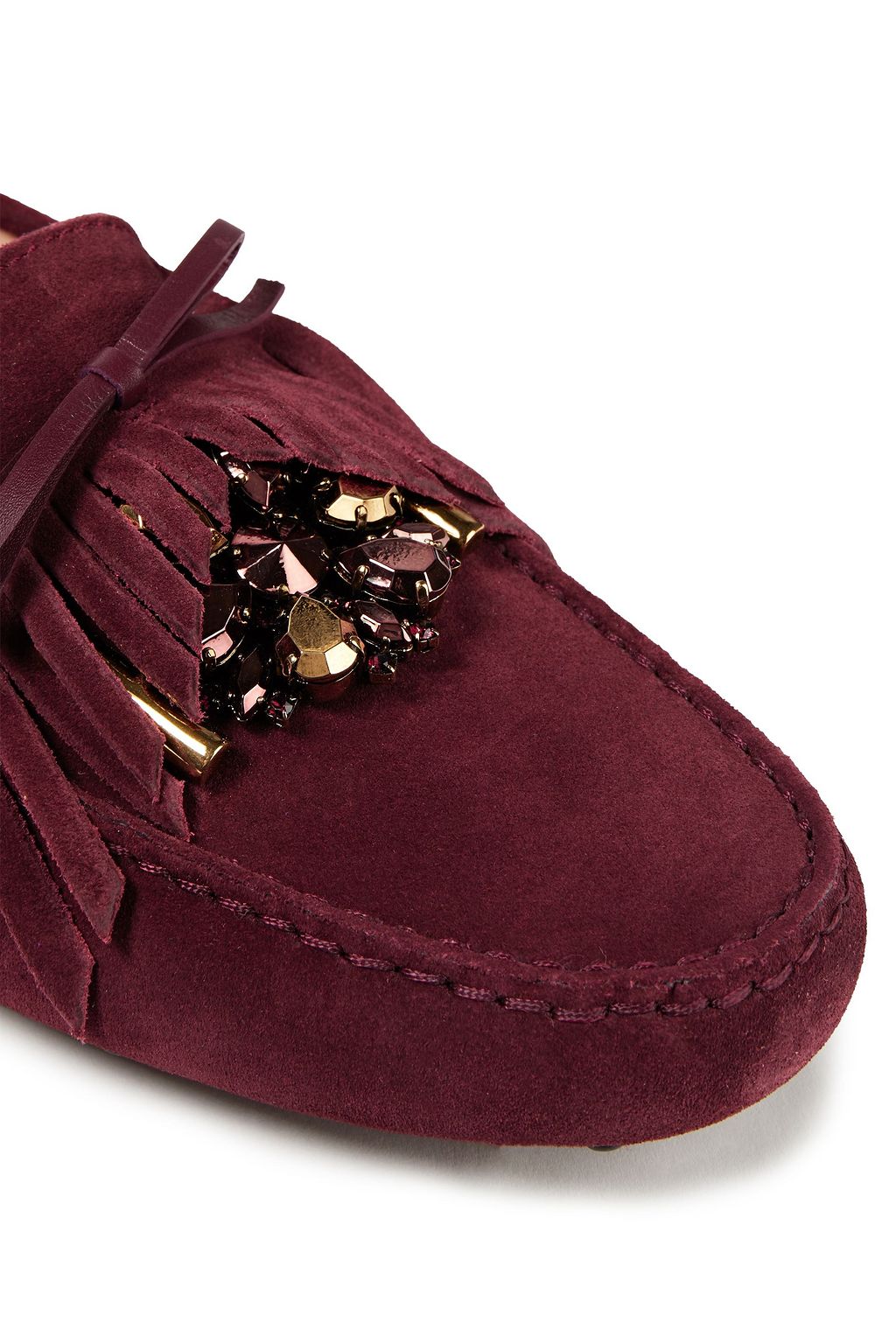 TOD'S Gommino embellished fringed suede loafers