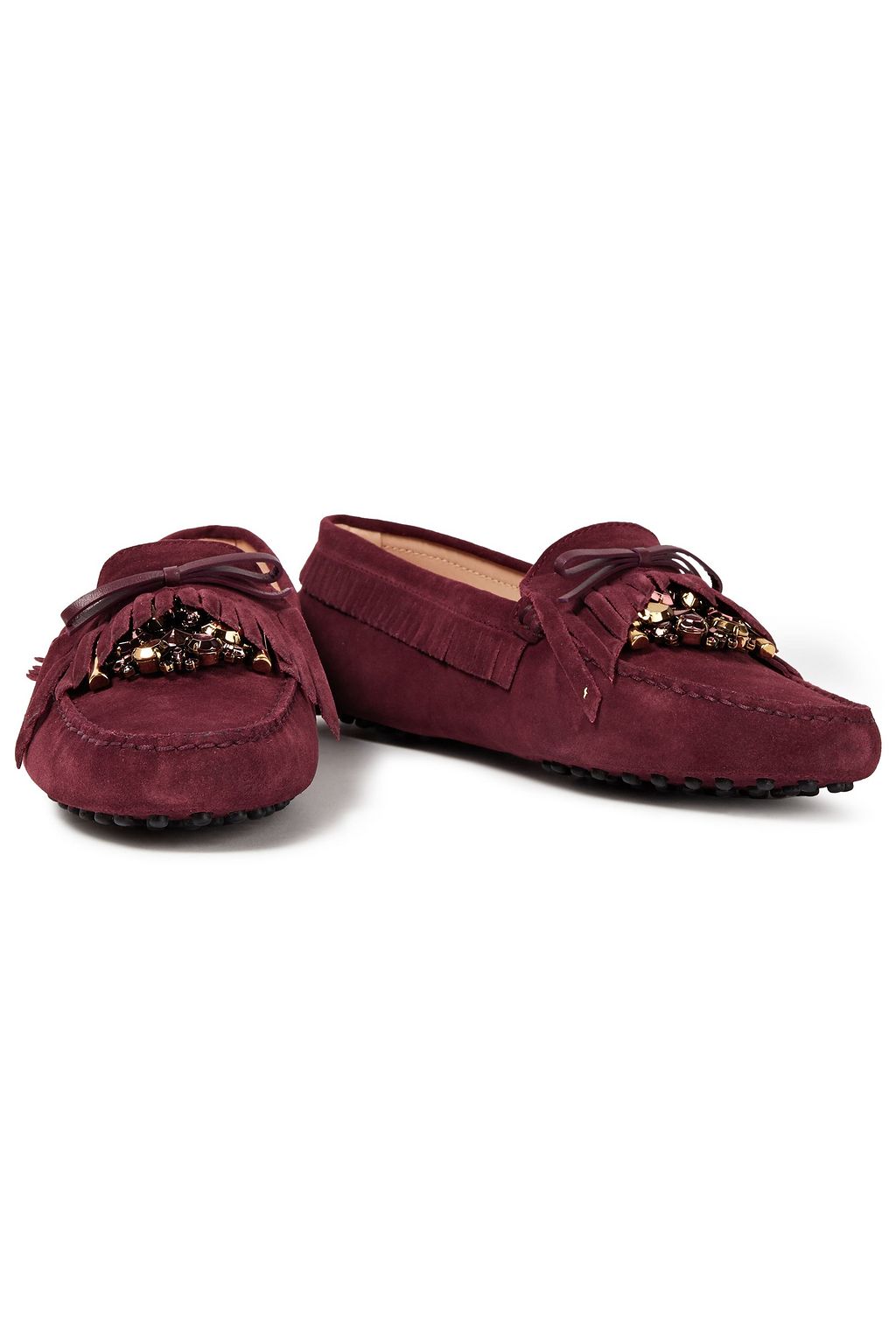 TOD'S Gommino embellished fringed suede loafers