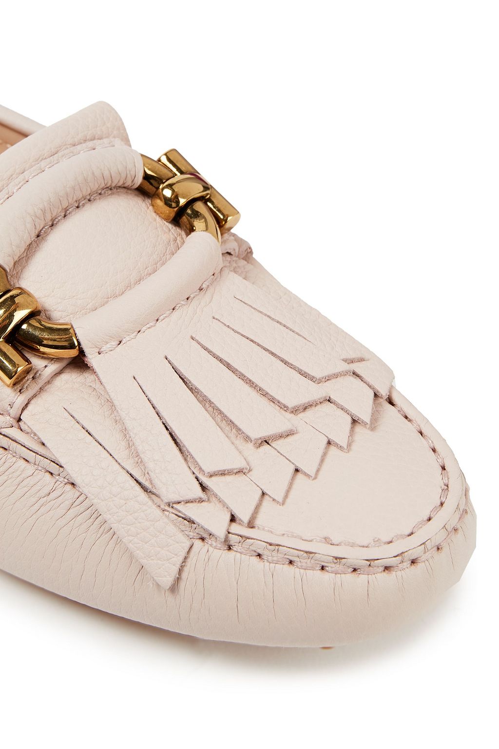 TOD'S T-Ring fringed pebbled-leather loafers