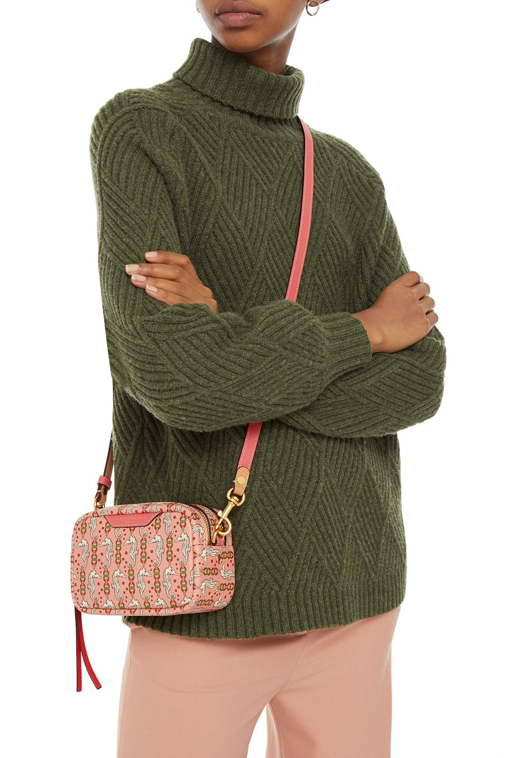 TORY BURCH Printed pebbled-leather shoulder bag