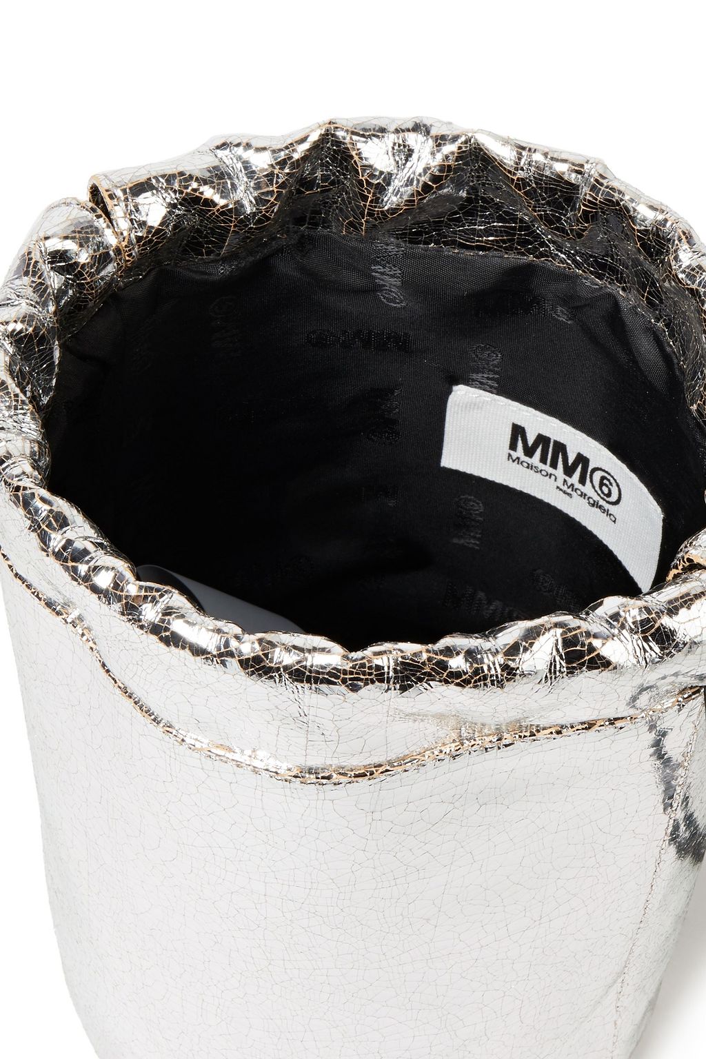 MM6 MAISON MARGIELA Printed metallic faux crinkled-leather bucket bag