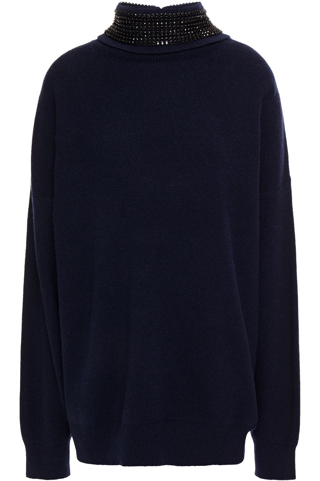 Navy Crystal-embellished wool-blend 