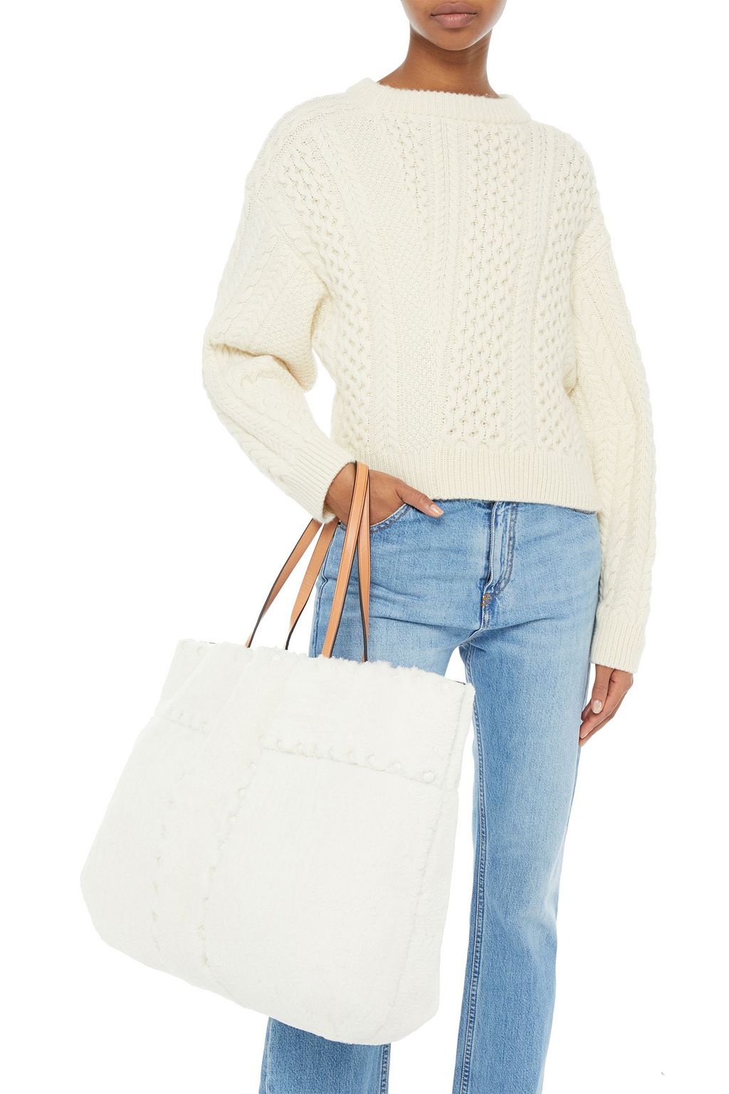 TORY BURCH Reversible studded shearling tote