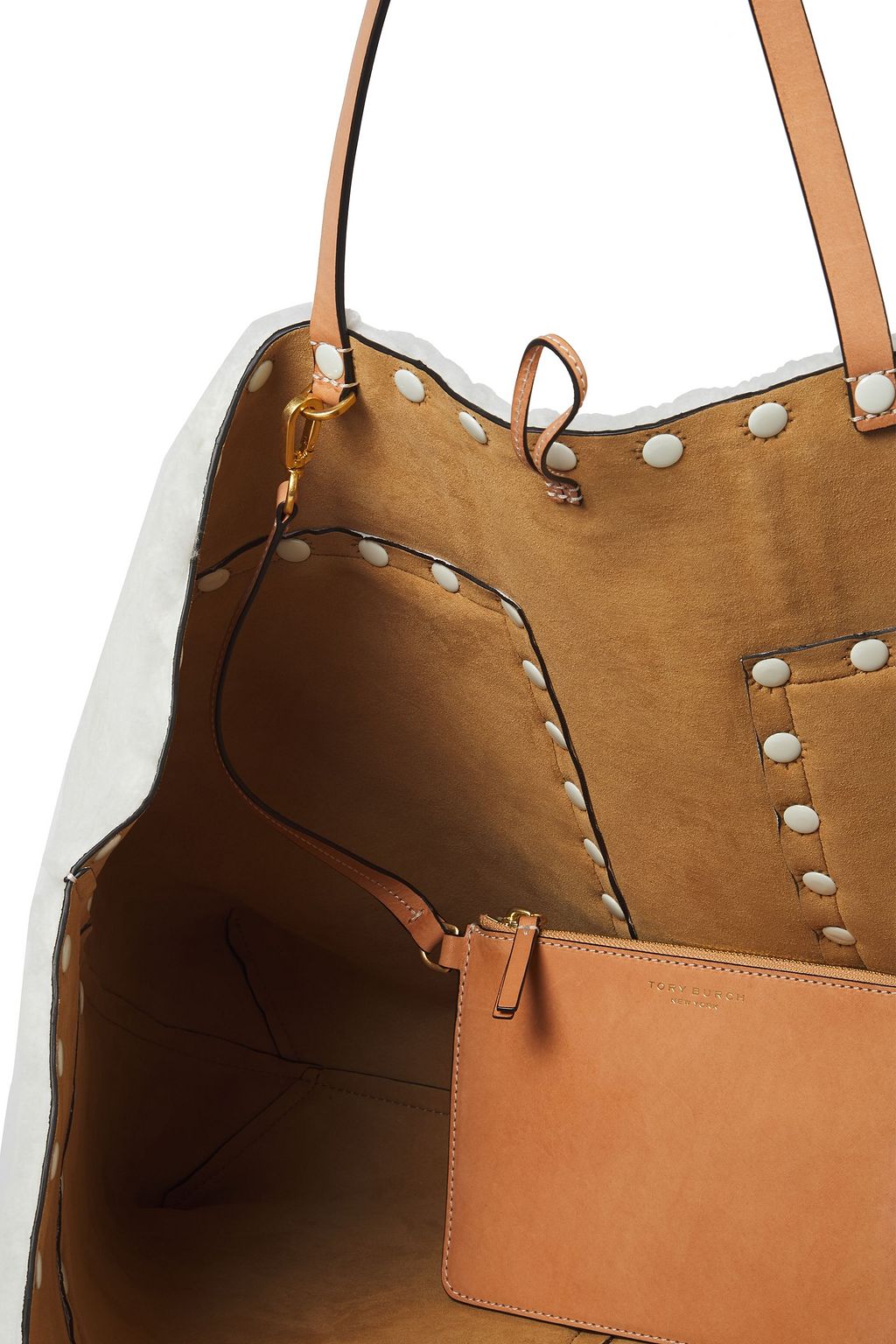 TORY BURCH Reversible studded shearling tote
