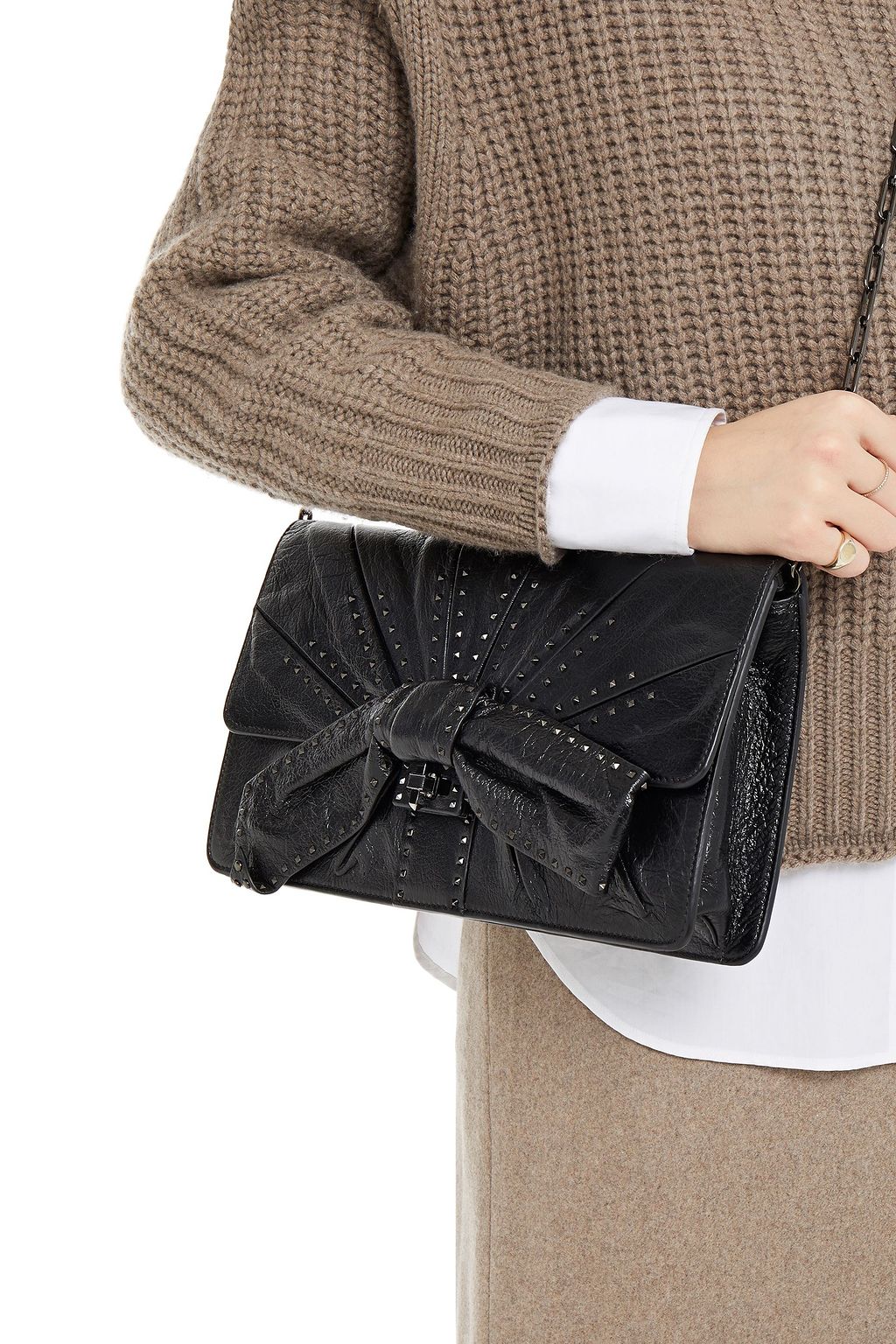 VALENTINO GARAVANI Embellished crinkled-leather shoulder bag