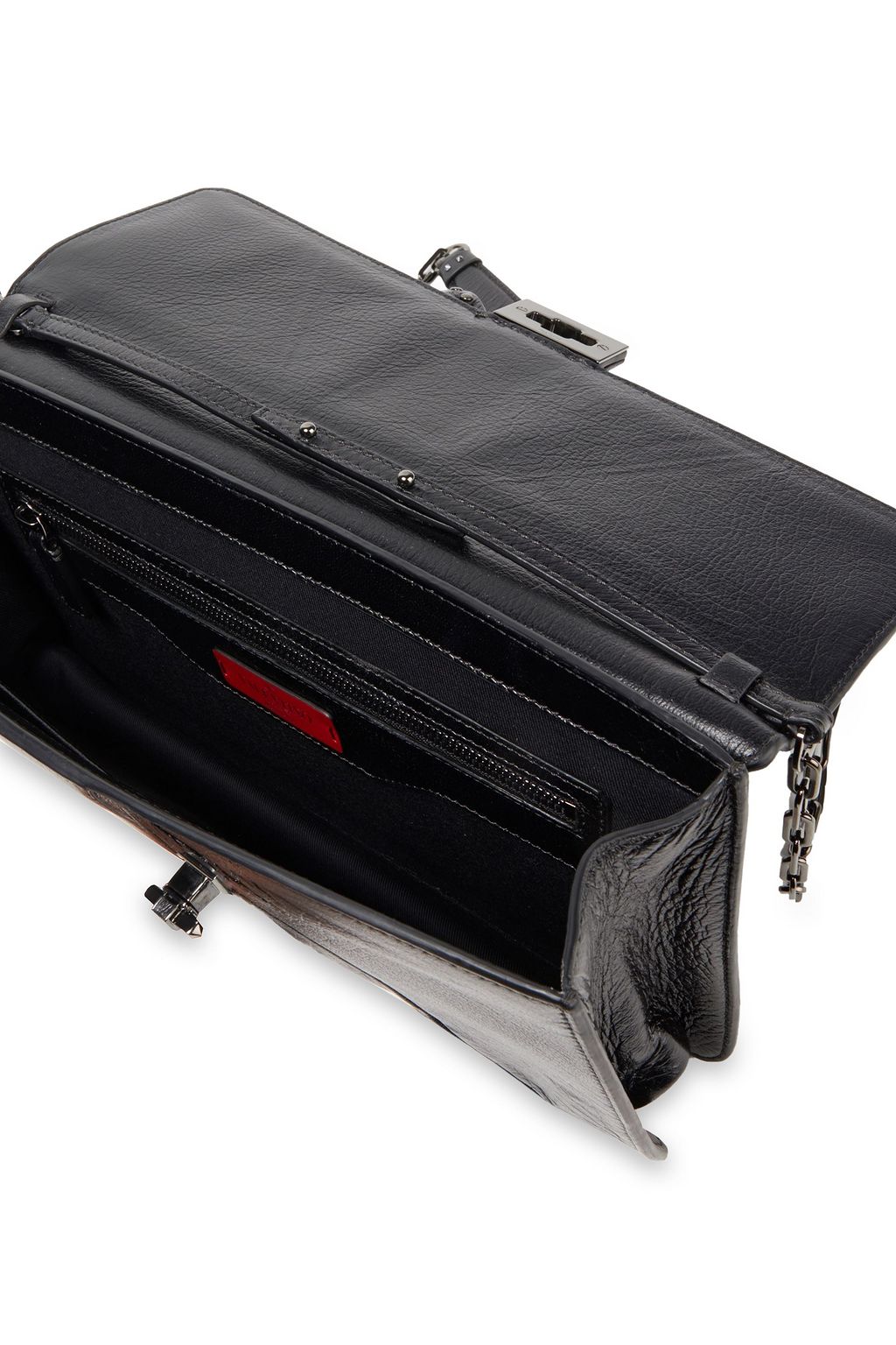 VALENTINO GARAVANI Embellished crinkled-leather shoulder bag