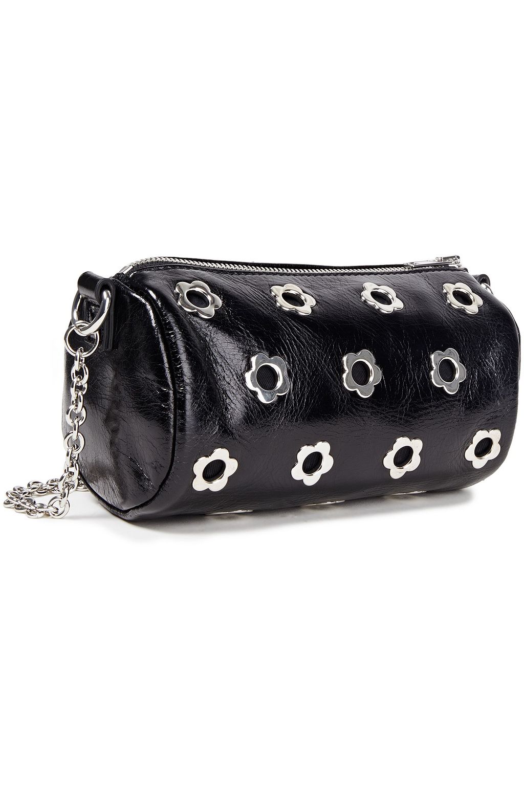 MCQ ALEXANDER MCQUEEN Eyelet-embellished textured patent-leather shoulder bag