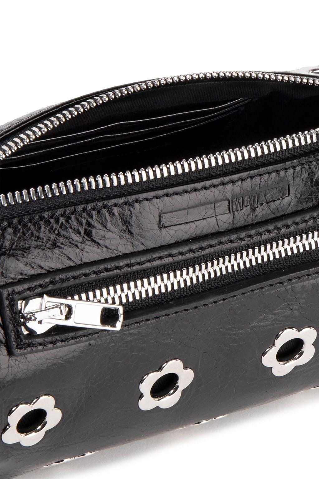 MCQ ALEXANDER MCQUEEN Eyelet-embellished textured patent-leather shoulder bag