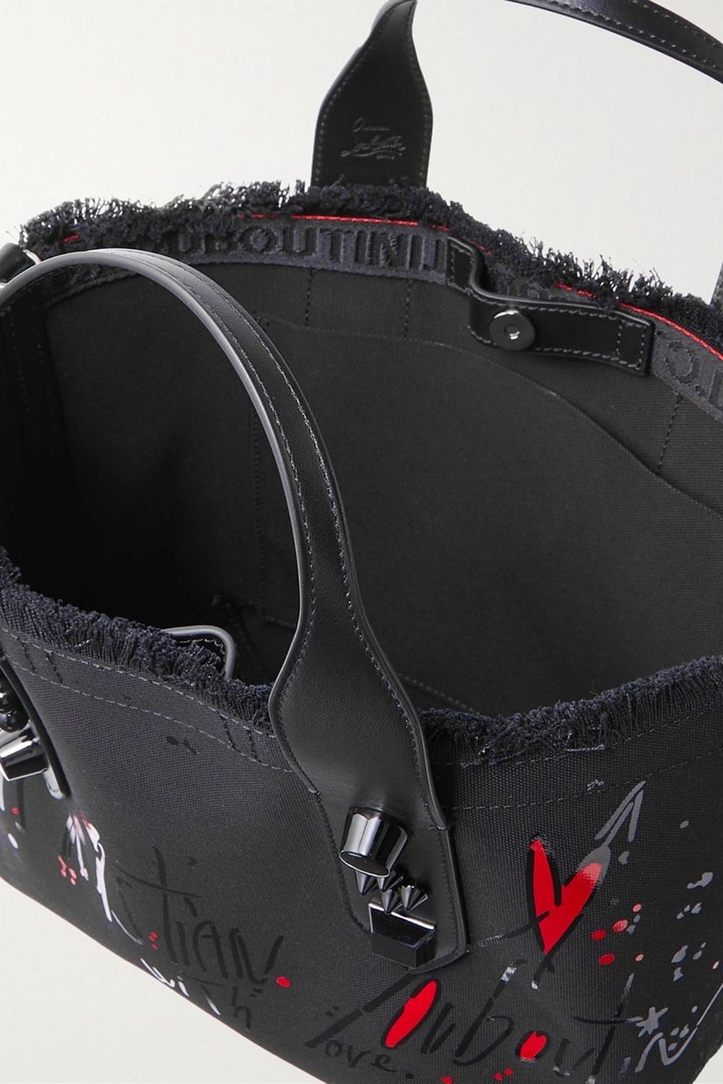 CHRISTIAN LOUBOUTIN Frangibus small leather-trimmed frayed printed canvas tote
