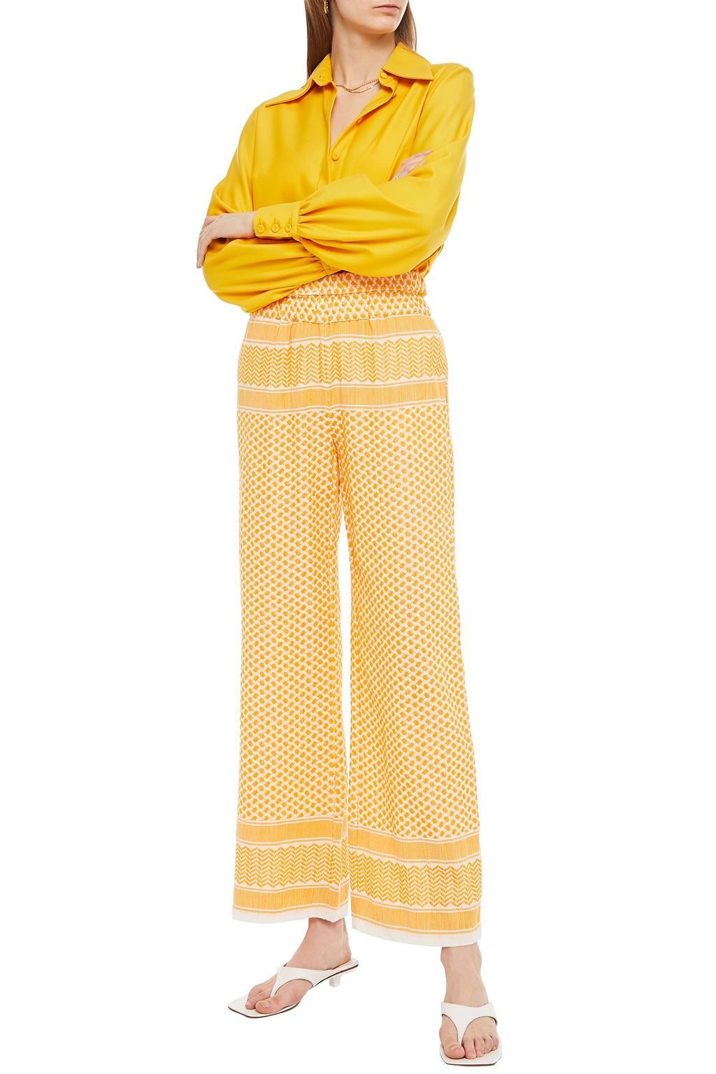 SUMMERY COPENHAGEN Cotton-jacquard wide-leg pants