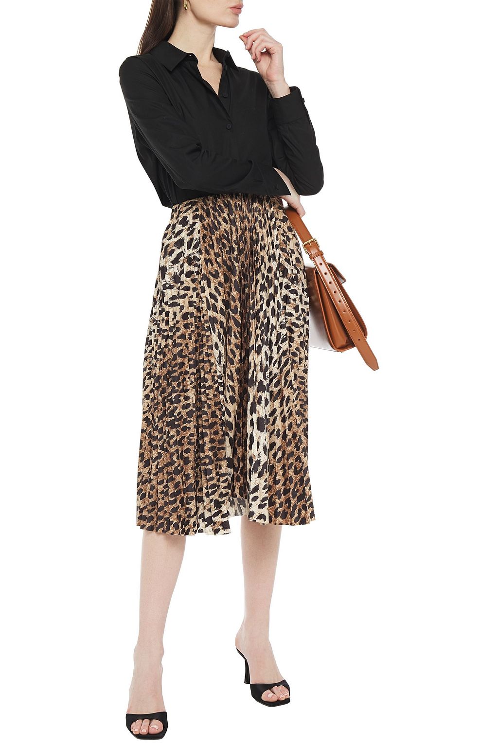BALENCIAGA Pleated leopard-print crepe midi skirt