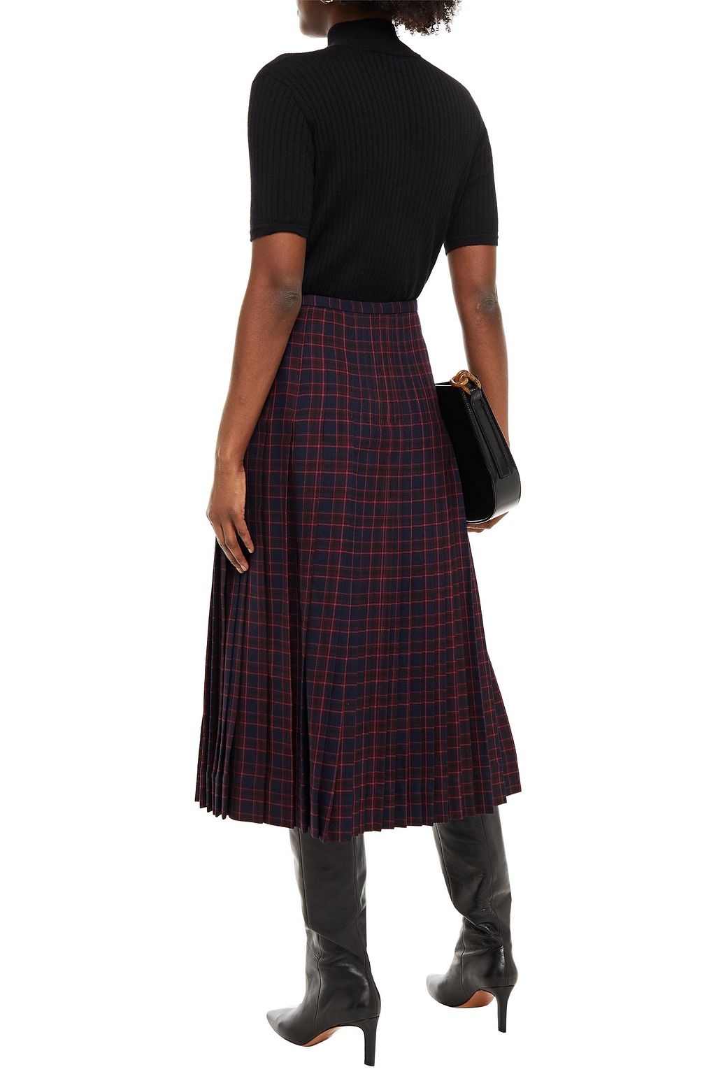 BURBERRY Pleated checked wool midi wrap skirt