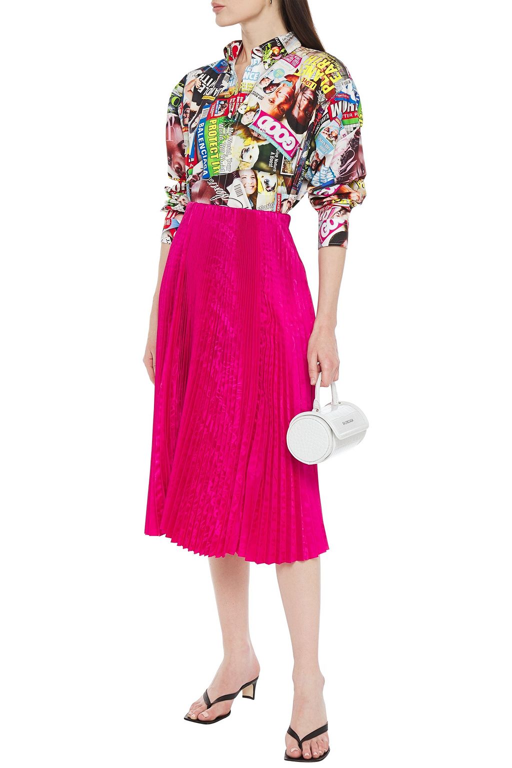 BALENCIAGA Pleated satin-jacquard midi skirt