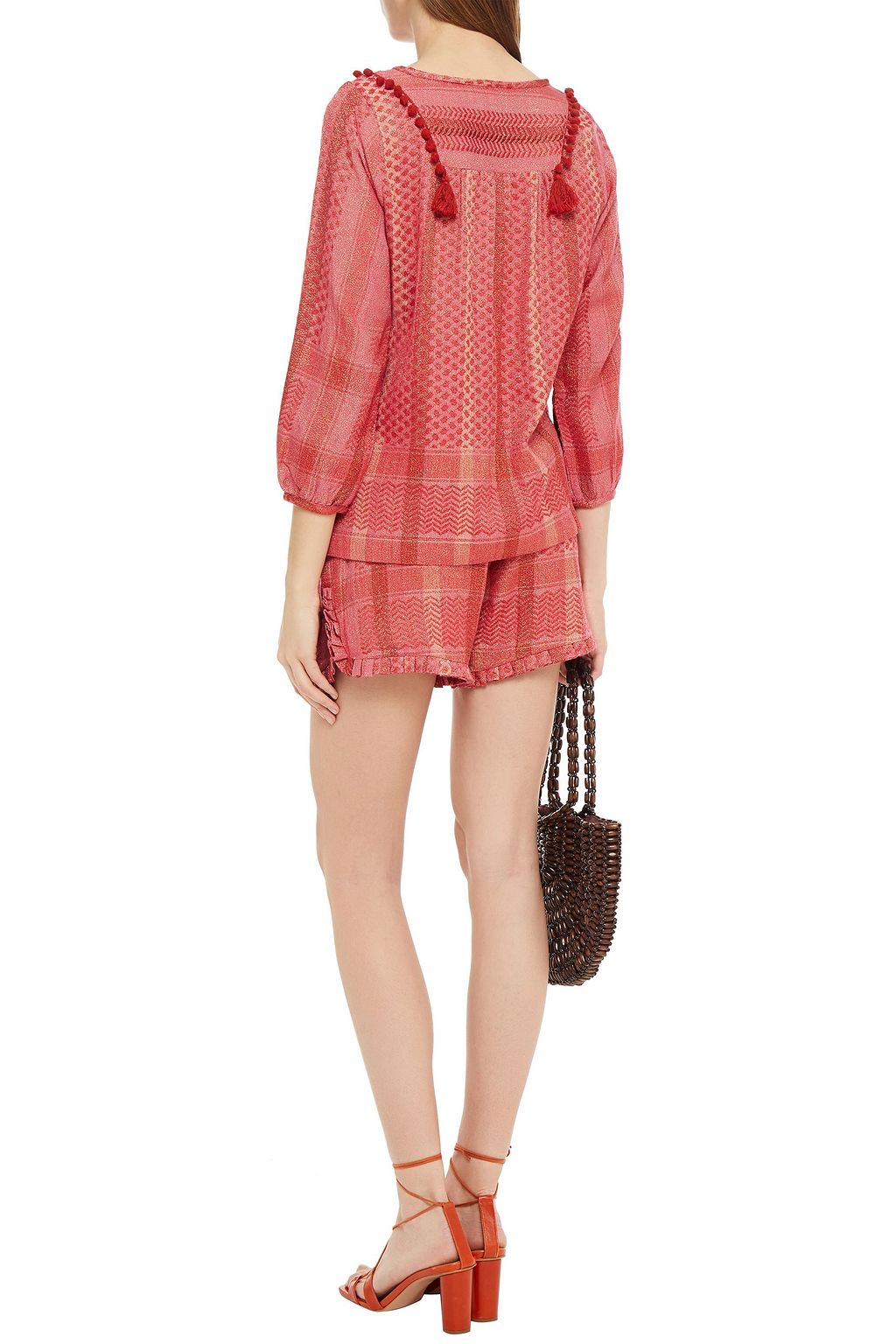 SUMMERY COPENHAGEN Beatrice tasseled metallic jacquard blouse
