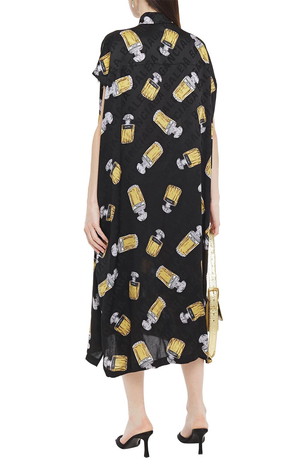 BALENCIAGA Oversized printed silk-satin jacquard midi shirt dress