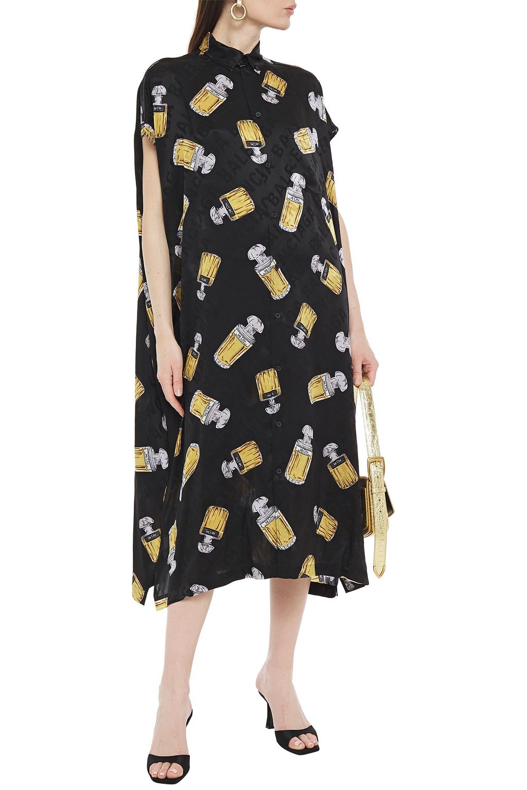 BALENCIAGA Oversized printed silk-satin jacquard midi shirt dress