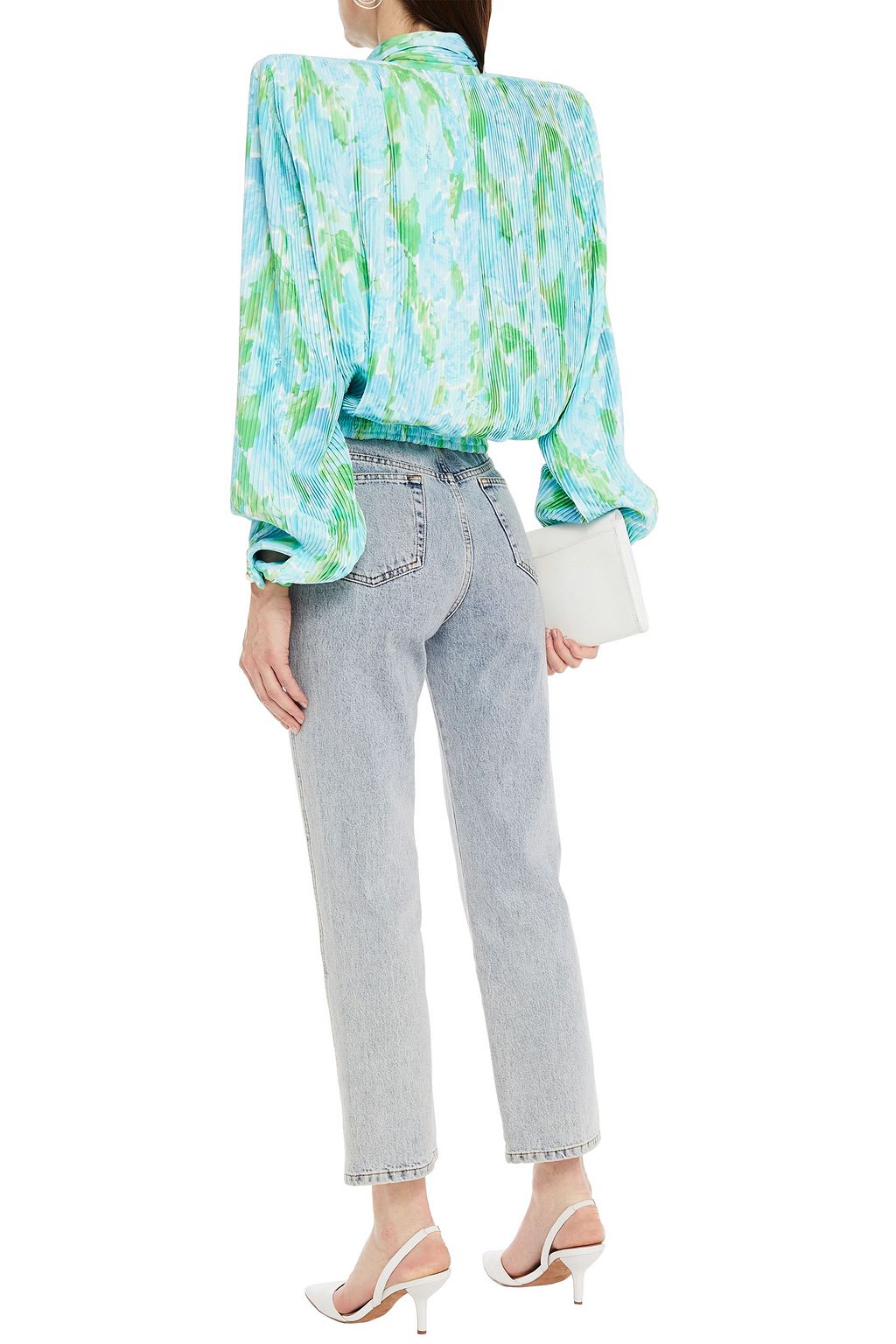 BALENCIAGA Tie-neck floral-print plissé-crepe blouse