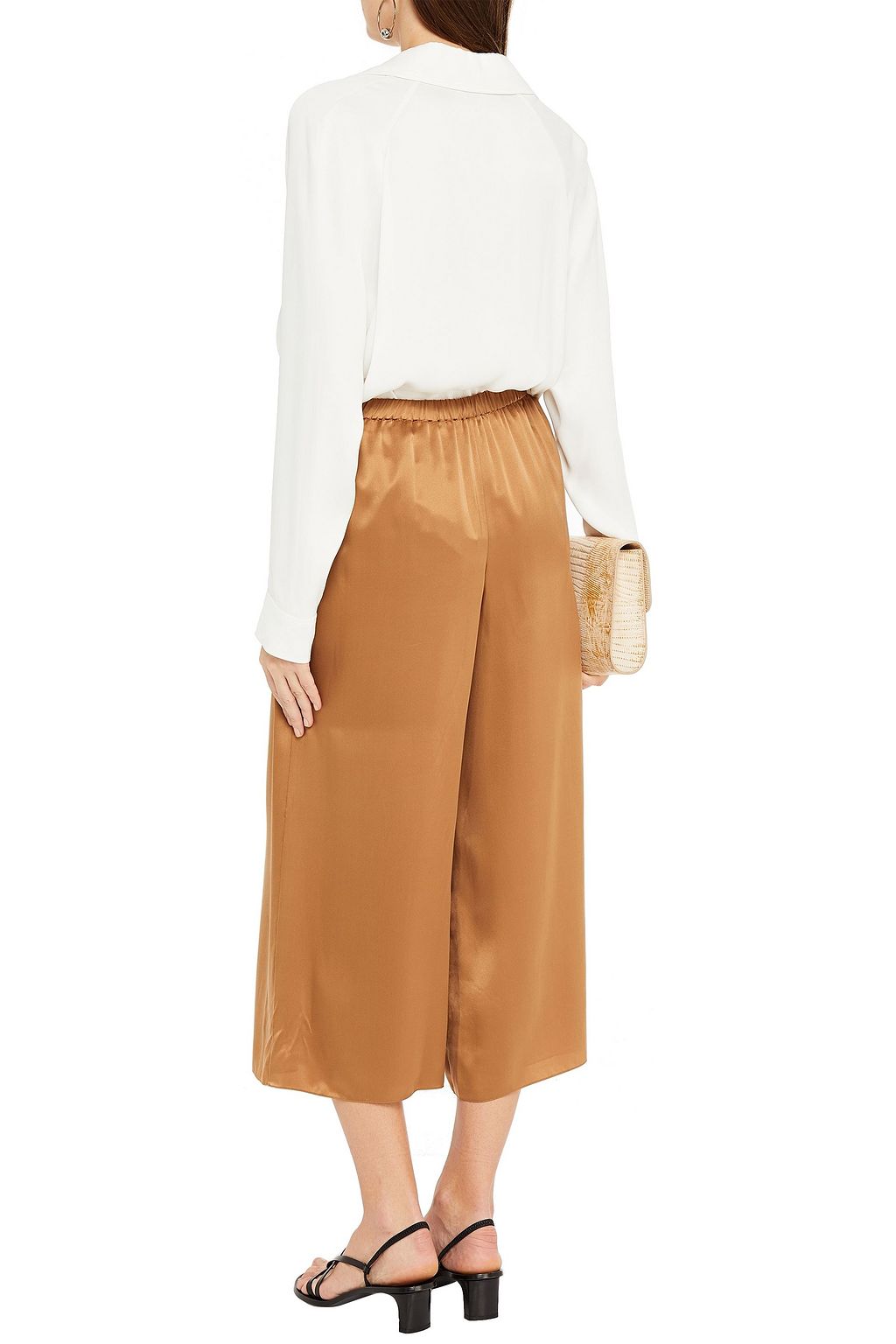 THEORY Gathered washed-silk culottes