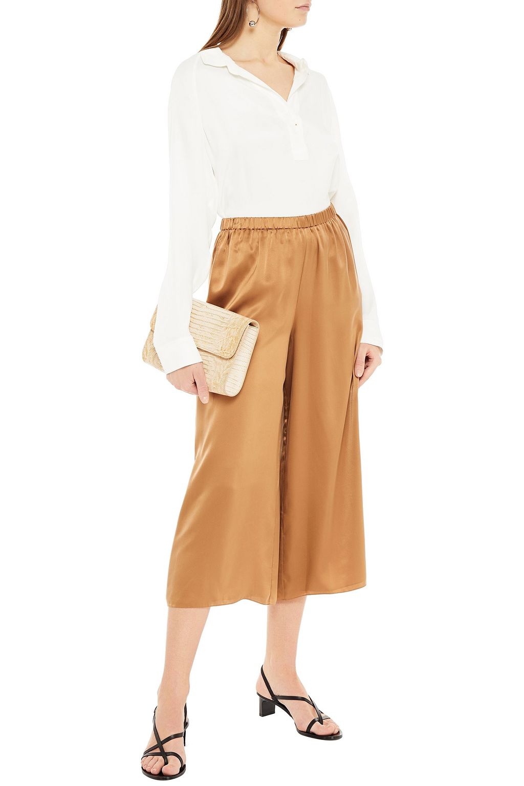 THEORY Gathered washed-silk culottes