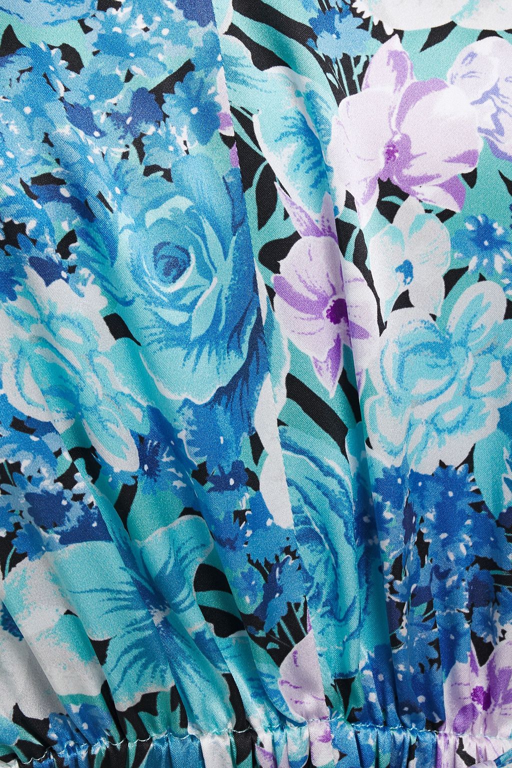BALENCIAGA Asymmetric belted ruffled floral-print silk-satin dress