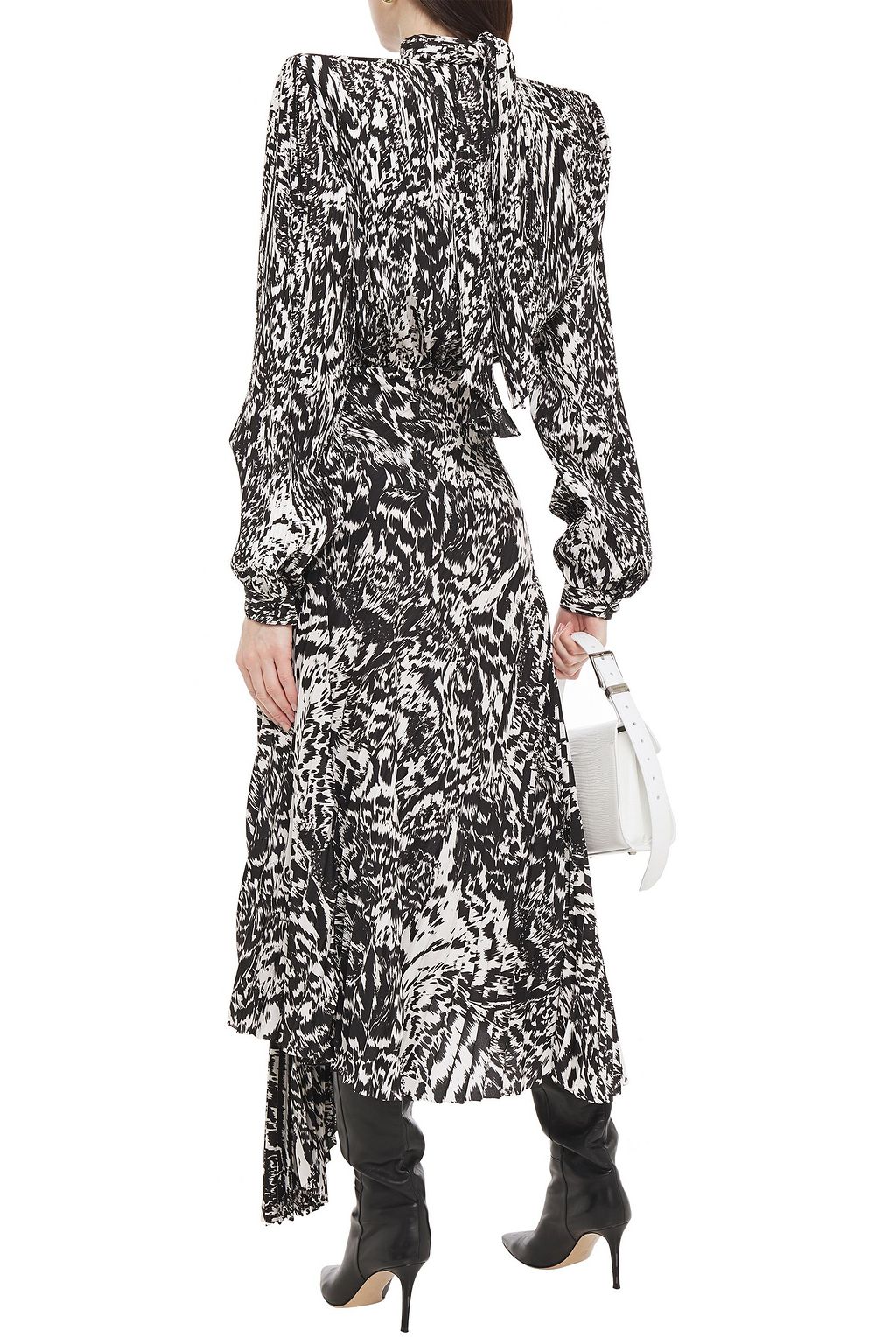 BALENCIAGA Draped pleated printed crepe de chine midi dress