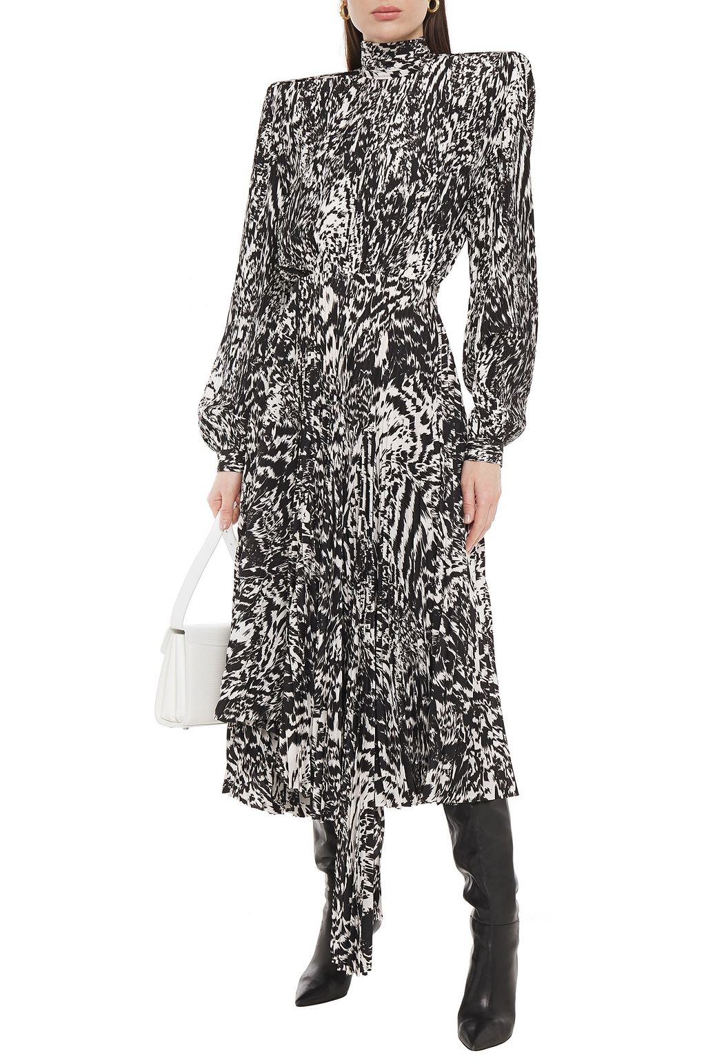 BALENCIAGA Draped pleated printed crepe de chine midi dress