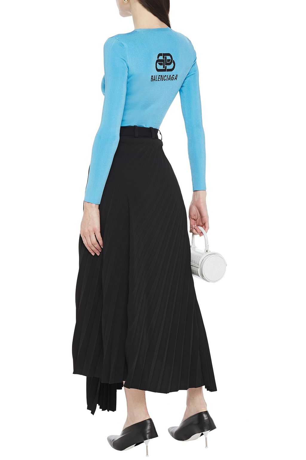 BALENCIAGA Asymmetric pleated crepe midi skirt