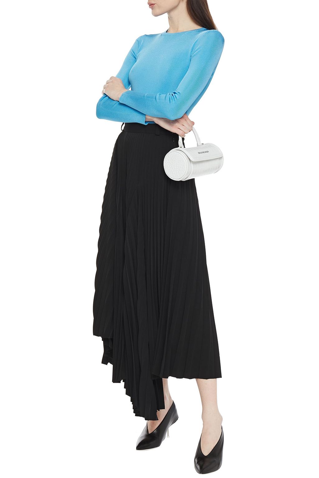 BALENCIAGA Asymmetric pleated crepe midi skirt