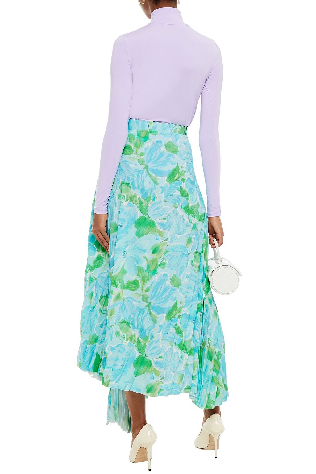 BALENCIAGA Asymmetric pleated floral-print crepe midi skirt