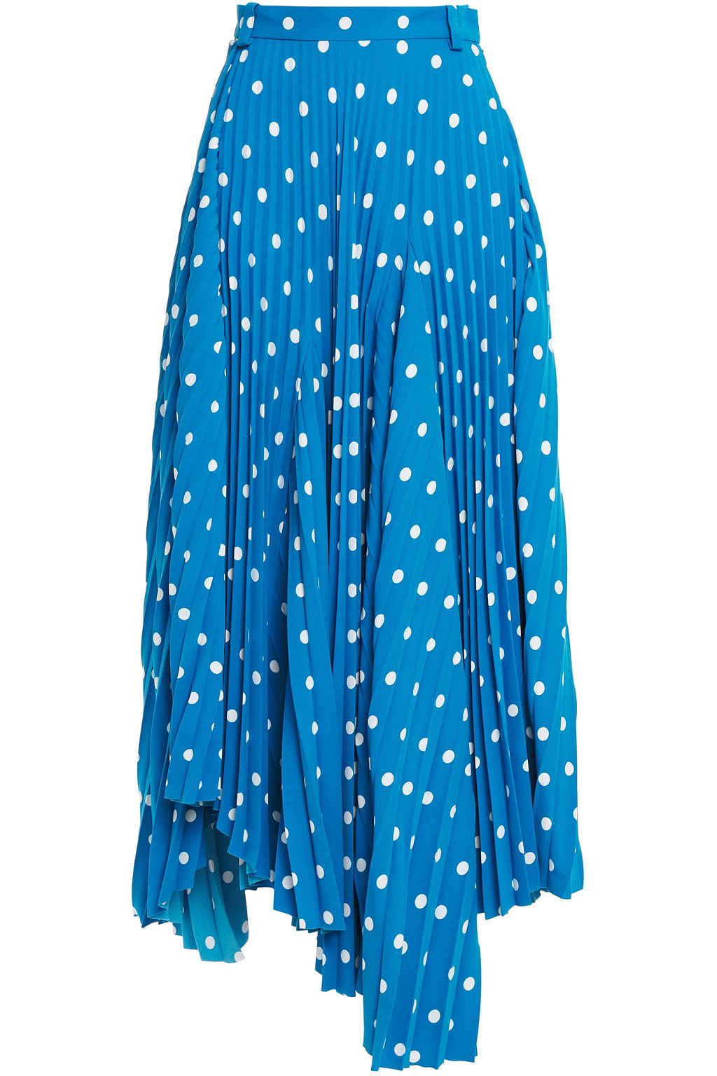 BALENCIAGA Asymmetric pleated polka-dot crepe midi skirt
