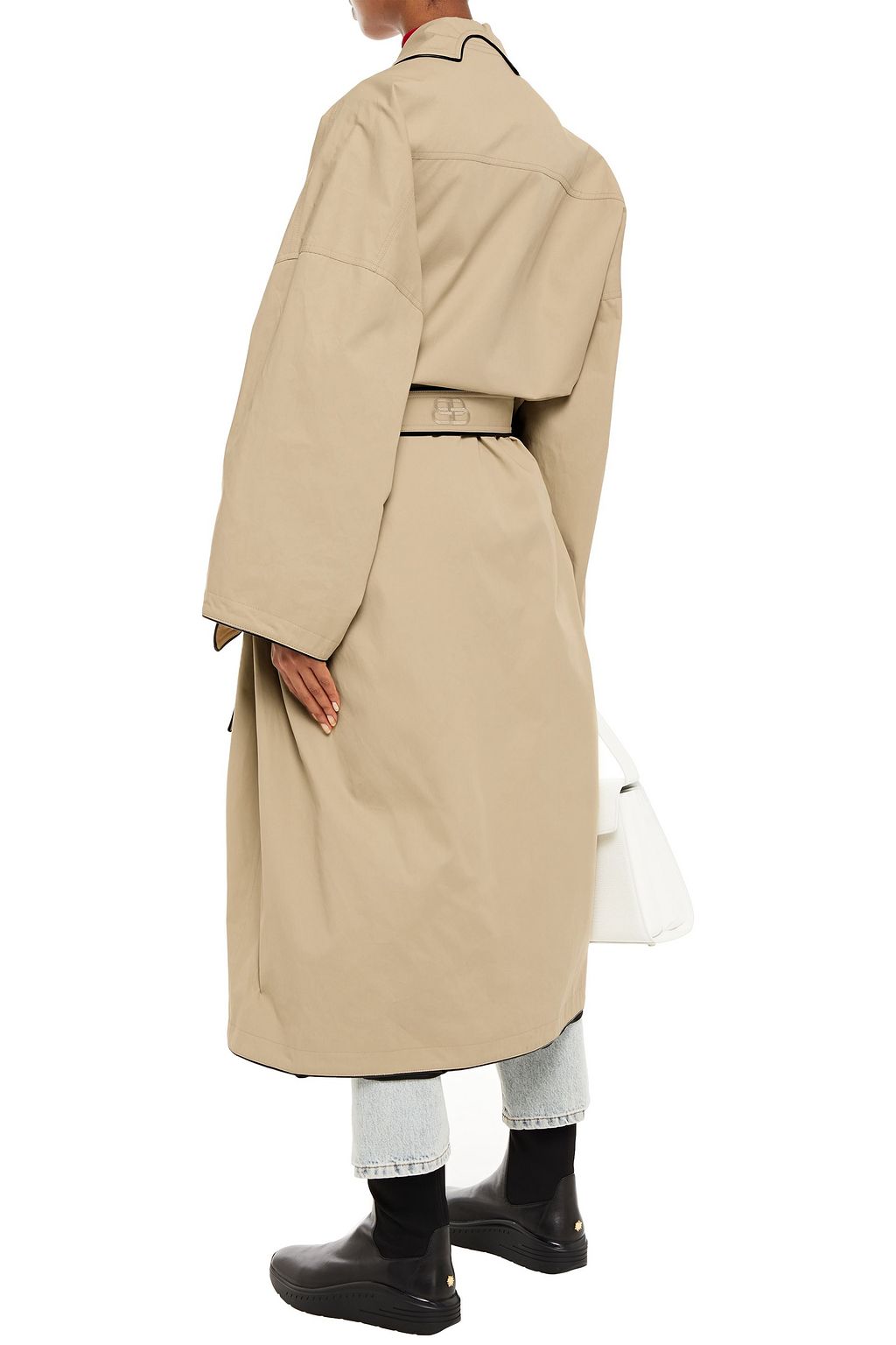 BALENCIAGA Oversized leather-trimmed cotton-gabardine trench coat