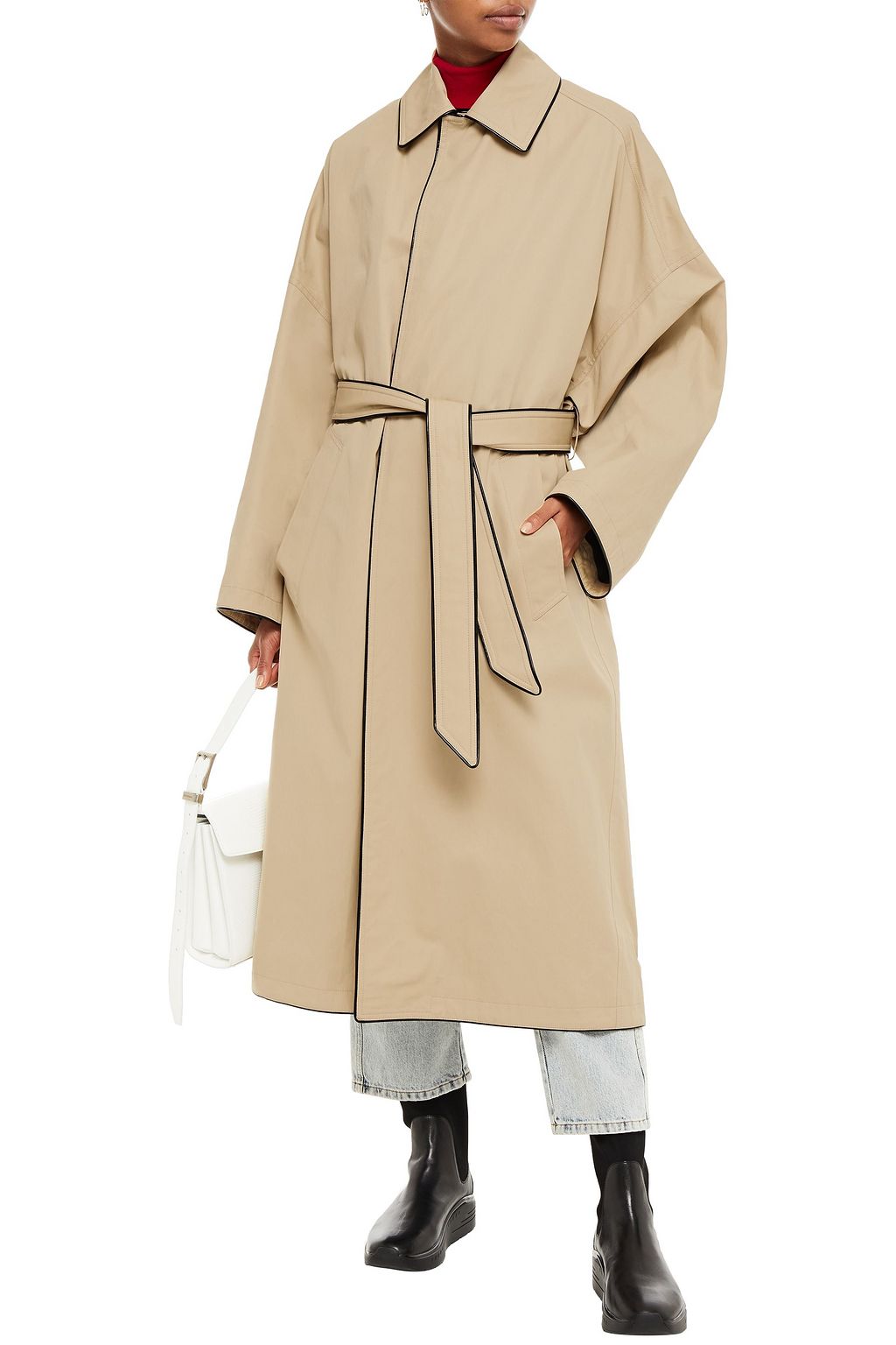 BALENCIAGA Oversized leather-trimmed cotton-gabardine trench coat