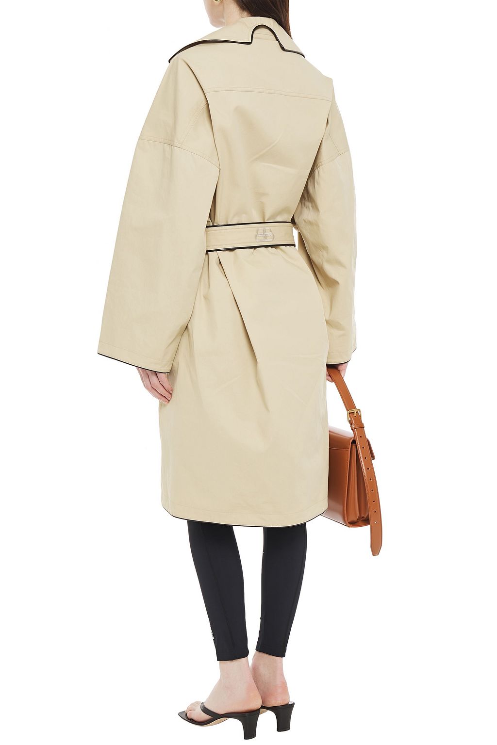 BALENCIAGA Oversized faux leather-trimmed cotton-gabardine trench coat
