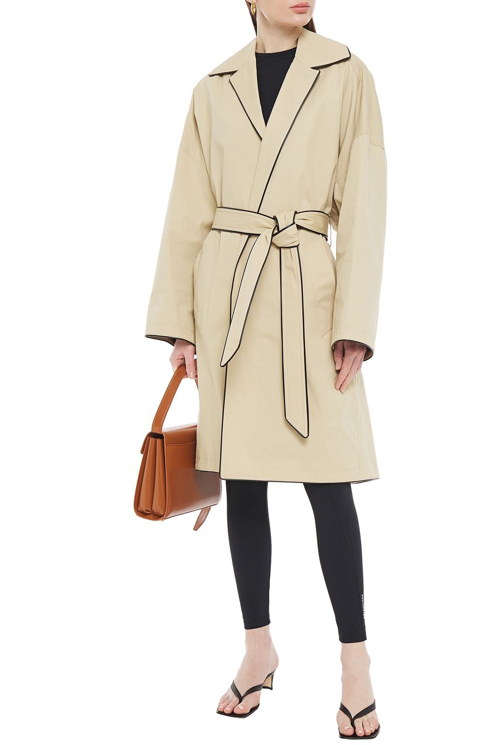 BALENCIAGA Oversized faux leather-trimmed cotton-gabardine trench coat