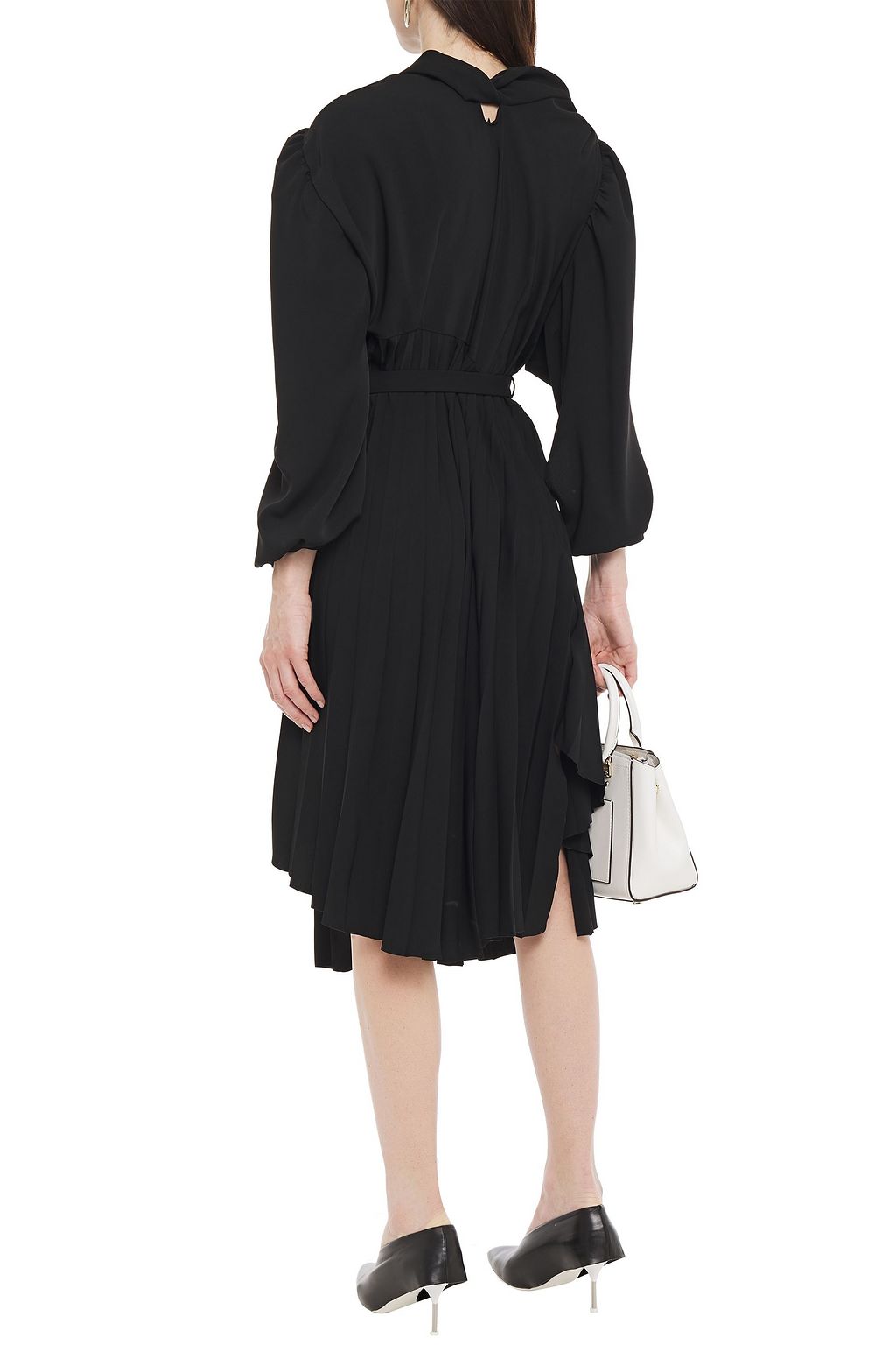 BALENCIAGA Pussy-bow belted pleated cady dress