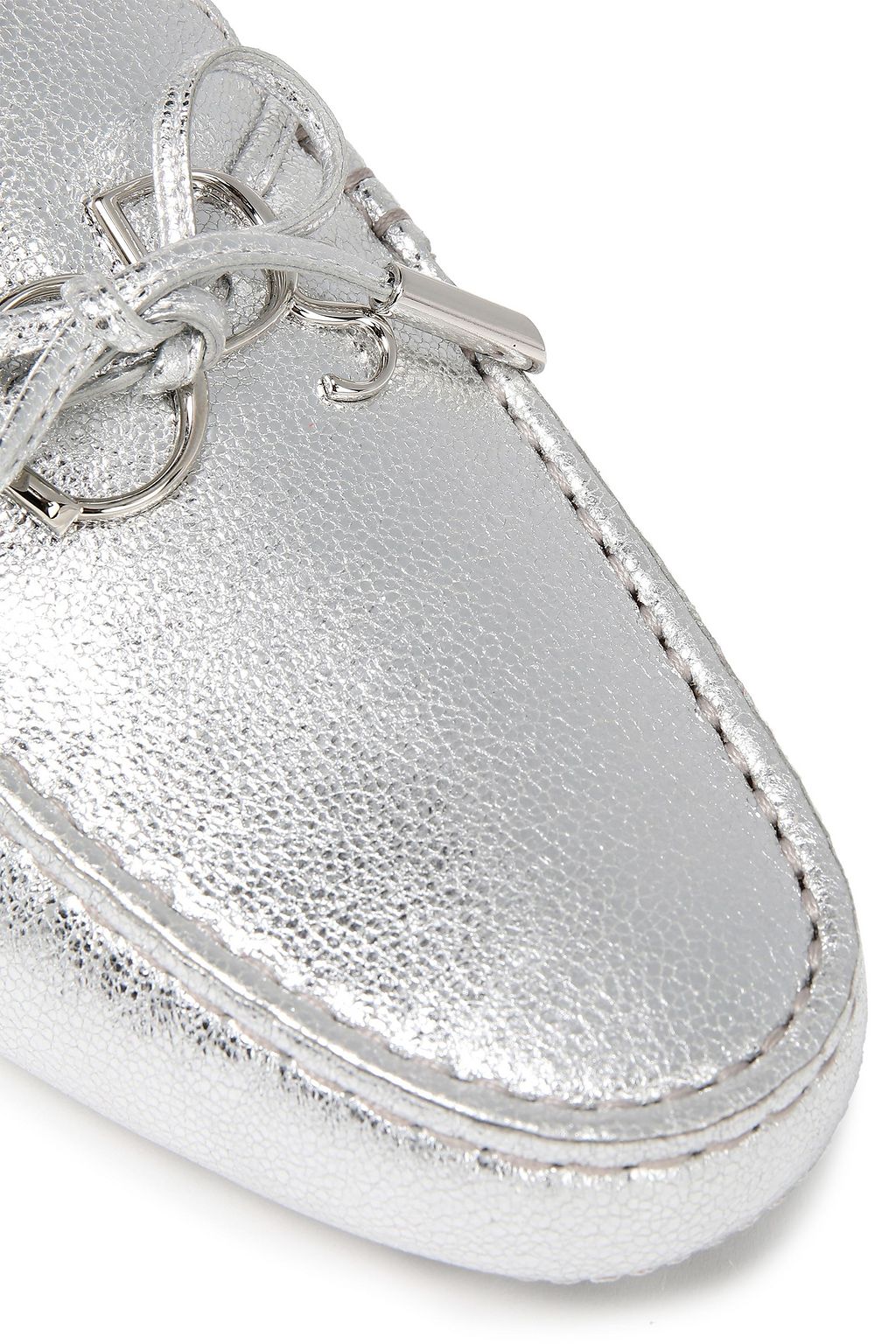 TOD'S Gommino logo-embellished metallic pebbled-leather loafers