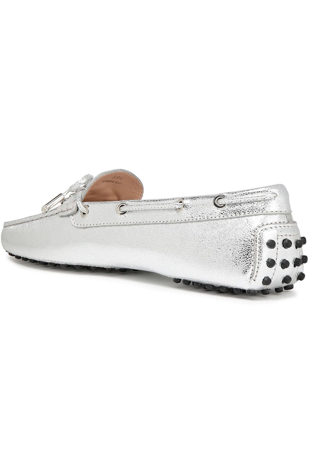 TOD'S Gommino logo-embellished metallic pebbled-leather loafers
