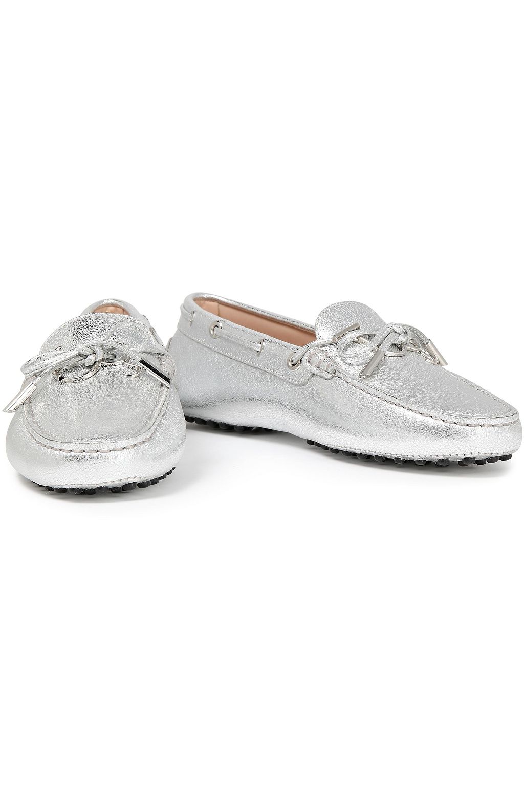TOD'S Gommino logo-embellished metallic pebbled-leather loafers