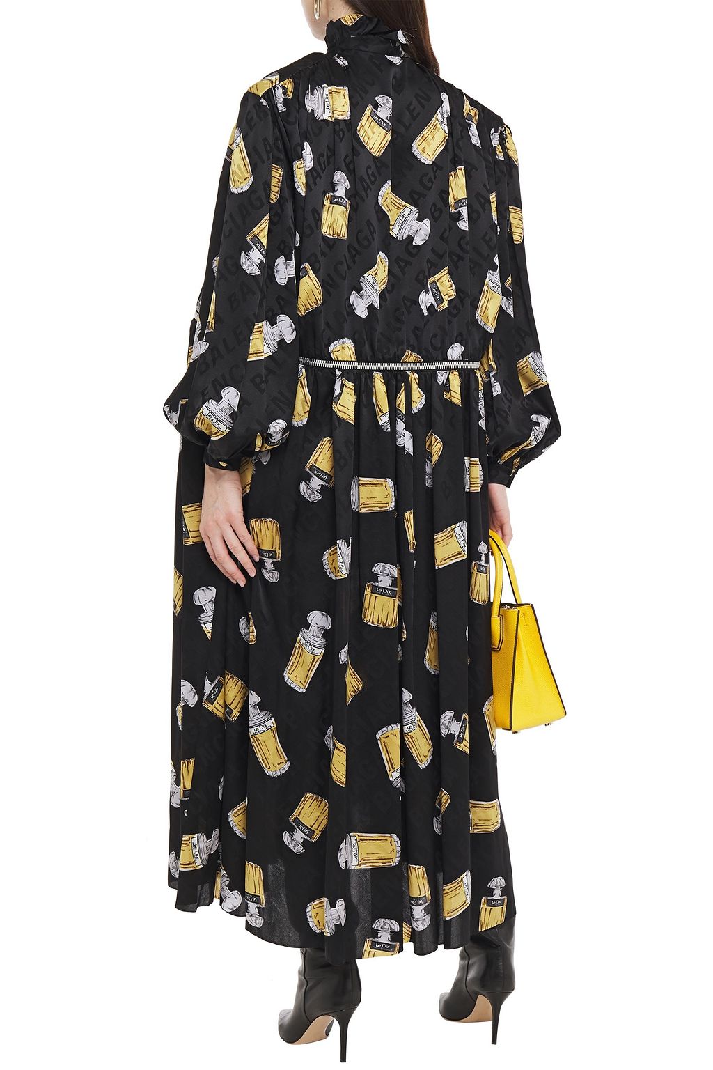BALENCIAGA Tie-neck zip-detailed printed silk-satin jacquard maxi dress