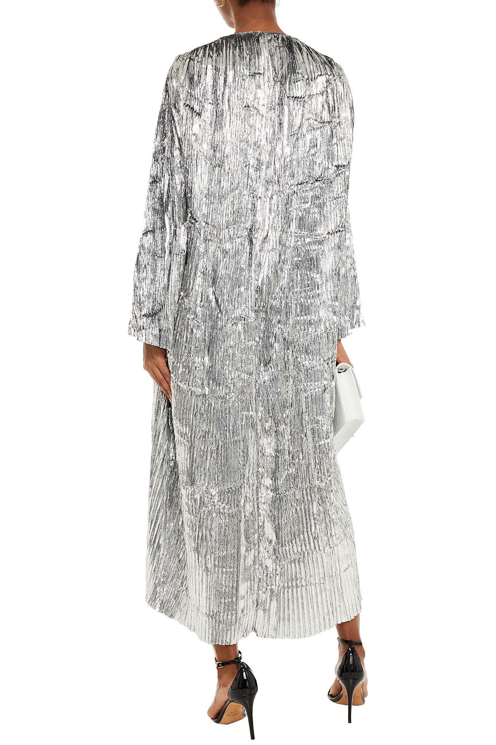 BALENCIAGA Pleated metallic velvet midi dress