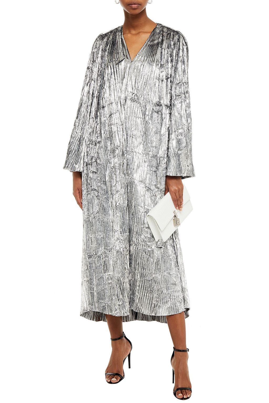 BALENCIAGA Pleated metallic velvet midi dress